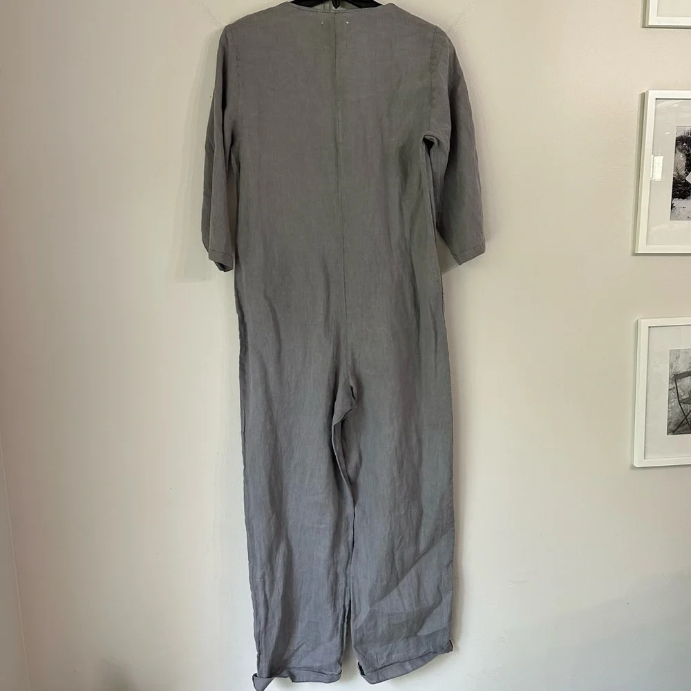 ZARA NEW The Lillian Gray 100% Linen ButtonFront Jumpsuit Small